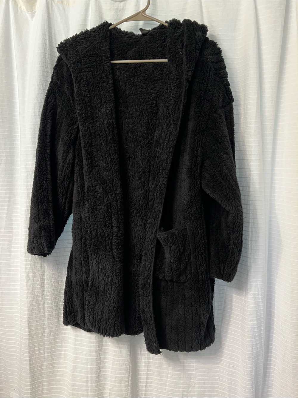 SHEIN Black Plush Teddy Hooded Coat